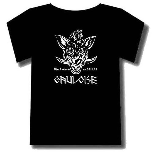 T-Shirt Tête De Sanglier Gauloise "Née Et Elevée En Gaule !". Tailles Du S Au 5xl