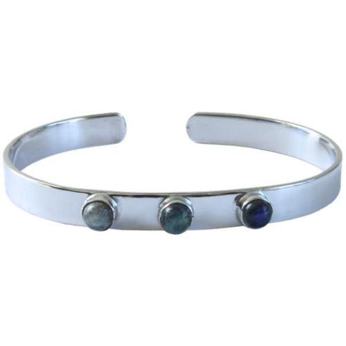 Jonc Métal Argent Avec 3 Pierres De Labradorite