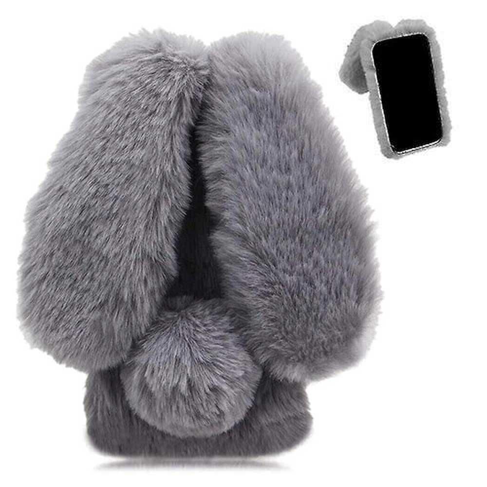 Étui Pour Samsung Galaxy S21 Fe 5g Mignon Lapin Lapin Furry Lapin Housse De Protection Pour Fourrure De Lapin Peluche Charmant Automne Et Hiver - Gris