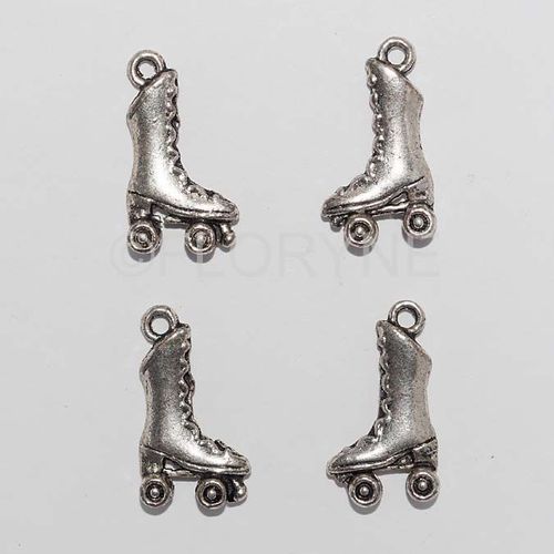 4 Breloques Charms Pendants : Rollers En Métal Argenté