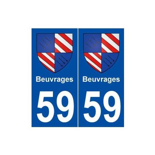 59 Beuvrages Blason Autocollant Plaque Stickers Ville - Couleur : Droits - Angles : Droits
