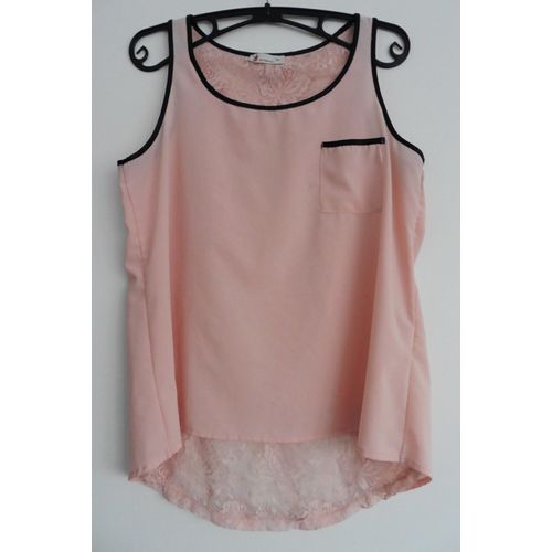 Débardeur En Voile Et Dentelle Rose Poudré. Jm Fashion. Taille 38 / 40