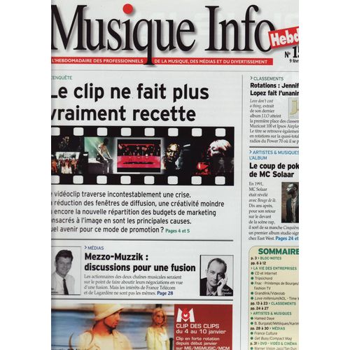 Musique Info Hebdo / 09-02-2001 N°154 : Mc Solaar (1,5p) - Madonna (1/4p)