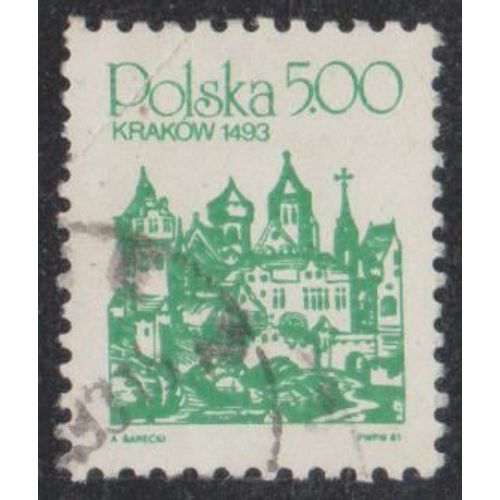 Timbre De Pologne N°3569 Y&t 5 Z Vert Série Courante Villes Polonaises Cracovie En 1493, Du Journal De Schedel