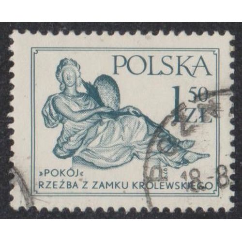 Timbre De Pologne N°2448 Y&t 1,50 Z Bleu-Vert Foncé Série Courante Art Polonais "Paix Et Justice" Sculpture