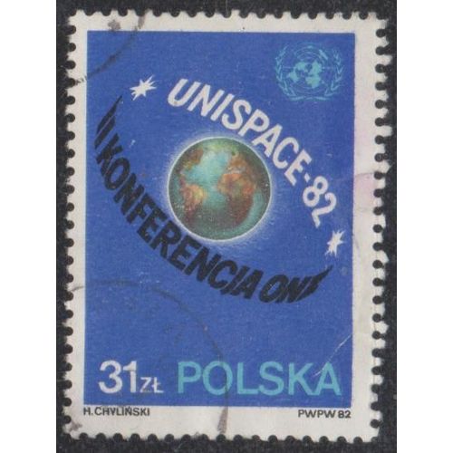 Timbre De Pologne N°2630 Y&t 31 Z Multicolore 2è Conférence Des Nations Unies Pour L'exploration Et L'utilisation Pacifique De L'espace Extra-Atmosphérique "Unispace '82" Globe Et Emblème De L'onu