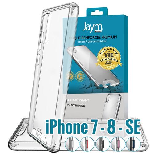 Jaym - Coque Ultra Renforcée Premium Pour Apple Iphone 7 - Apple Iphone 8 - Apple Iphone Se 2020 - Certifiée 3 Mètres De Chute  Garantie À Vie - Transparente - 5 Jeux De Boutons De Couleurs Offerts