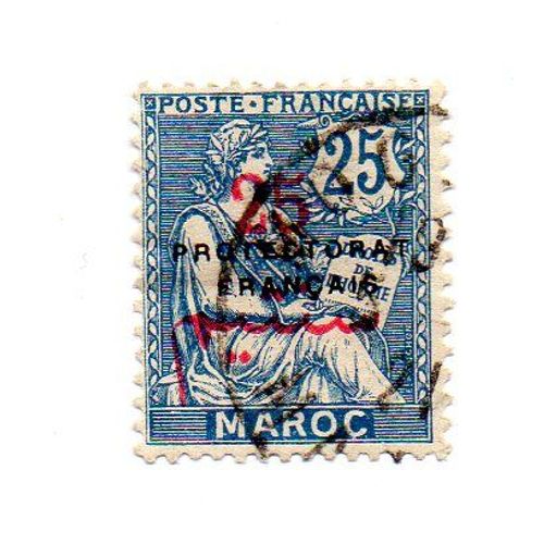 Maroc-  1 Timbre Oblitéré Avec Surcharge Protectorat Français- Trace De Charnière-Faciale  25- Représentation Allégorique- Type Mouchon
