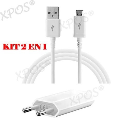 2 En 1 Câble Data Micro Usb + Chargeur Prise Secteur Mural Pour Samsung Sgh-Z240 En Blanc