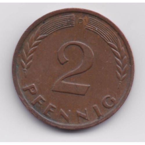 Pièce De 2 Pfennig 1958 Bundesrepublik Deutschland, Variante D
