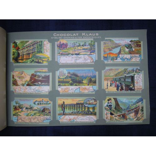 Album Des Fabriques De Chocolat & Confiserie J. Klaus, Société Anonyme, Le Locle (Suisse) [ Timbres Vignettes Chromo ]: Habitations Indigènes, Chemins De Fer Excentriques, Plantes Exotiques, Etc.