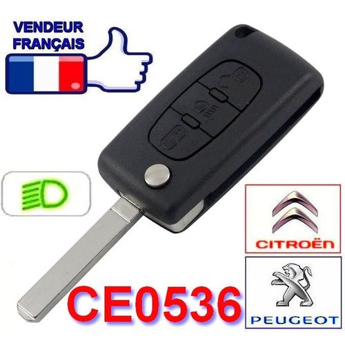 Coque Télécommande Clé Plip 3 Boutons (Phare) Pour Peugeot / Citroën (107 207 307 308 407 607 807 C2 C3 C4 C5 C6 Picasso) Ce0536 Lame Sans Rainure