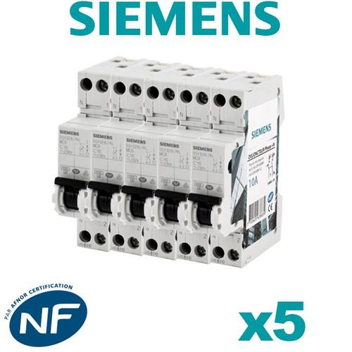 Siemens - Lot de 5 Disjoncteurs électriques phase + neutre 10A