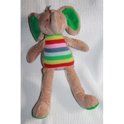 Doudou Nicotoy Elephant 37 Cm Marron Vert Multicolore Raye