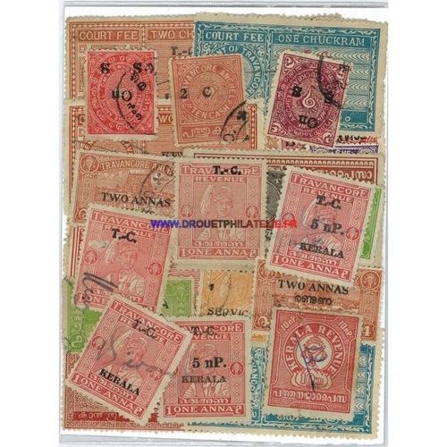 Travancore 10 Timbres Differents Obliteres