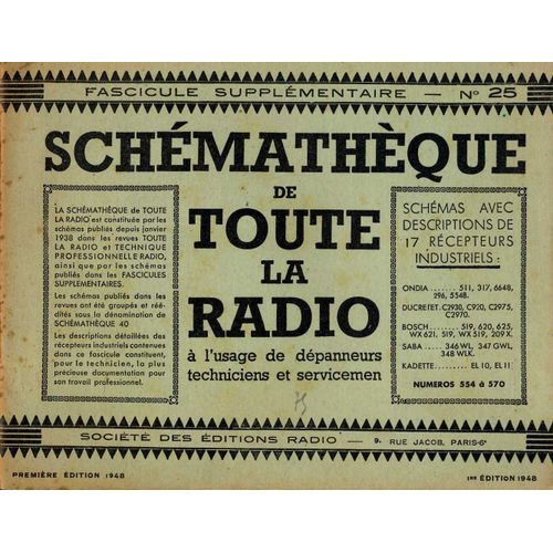 Schémathèque De Toute La Radio, Fascicule Supplémentaire N°25
