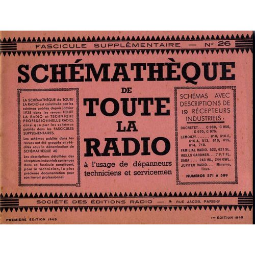 Schémathèque De Toute La Radio, Fascicule Supplémentaire N°26