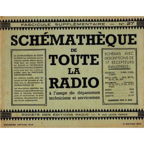 Schémathèque De Toute La Radio, Fascicule Supplémentaire N°27