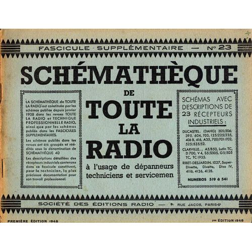 Schémathèque De Toute La Radio, Fascicule Supplémentaire N°23