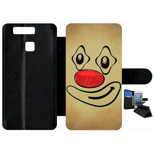 Etui À Rabat Huawei Ascend P9 - Smiley Clown Nez Rouge - Simili-Cuir - Noir
