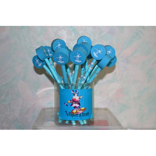 Lot De 19 Crayons À Papier Collection Valentine Vache + Gomme Bleu Turquoise Idée Cadeau