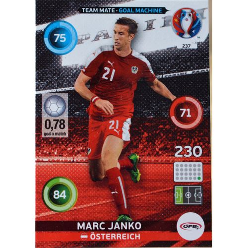 Carte Panini Xl Adrenalyn Euro 2016 237/459 Goal Machine Austria Marc Janko Neuf Fr