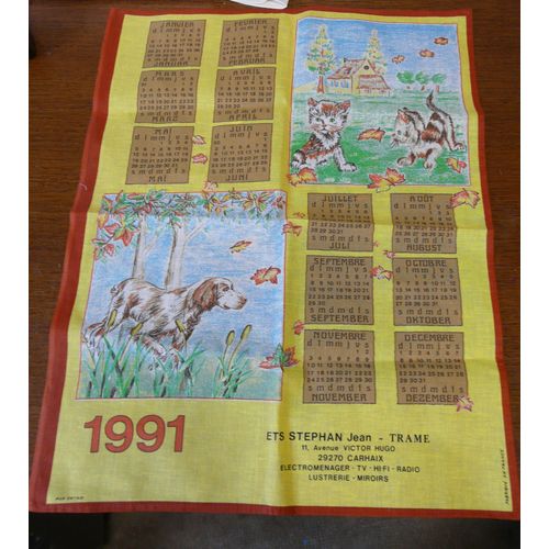 Ancien Torchon Calendrier Année 1991 Neuf
