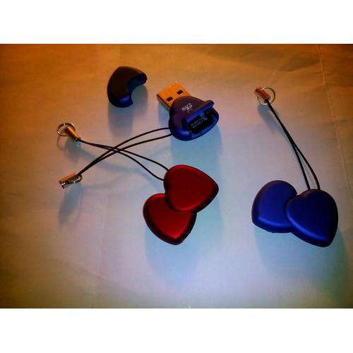 Lecteur USB carte Micro SD SDHC t-FLASH, Couleur: Bleu, Modele: Coeur