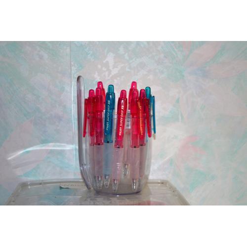 Lot De 9 Stylo À Bille Super Grip Xs Pilot Encre Bleu Corps Bleu Turquoise Et Rose Fushia