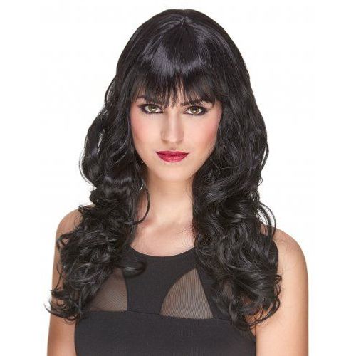 Perruque Luxe Noire Ondulée Avec Frange Femme - 221g,