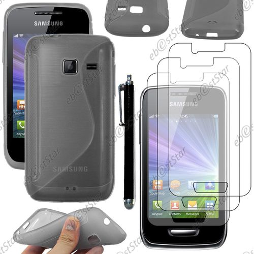 Ebeststar ® Pour Samsung Wave Y S5380 - Housse Etui Coque Silicone Gel Motif S-Line Protection Souple + Stylet + 3 Film Écran, Couleur Gris