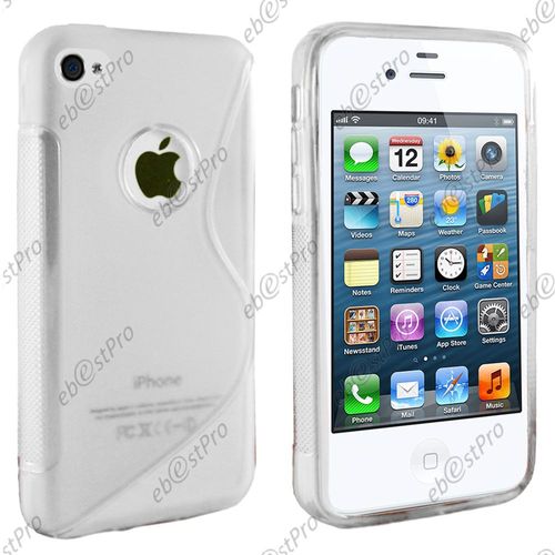 Ebeststar ® 1 Verre Trempé + Etui Housse Coque S-Line Silicone Protection En Gel Pour Apple Iphone 4s, 4, Couleur Transparent