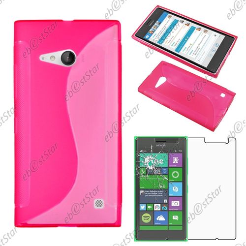 Ebeststar ® Pour Nokia Lumia 735 730 Dual - Housse Etui Coque Silicone Gel Motif S-Line Protection Souple + 1 Verre Trempé, Couleur Rose