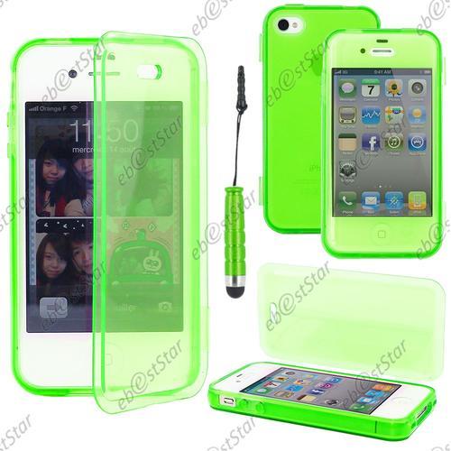 Ebeststar ® Pour Apple Iphone 4s, 4 - Housse Etui Coque Portefeuille Livre Silicone Gel + Mini Stylet, Couleur Vert