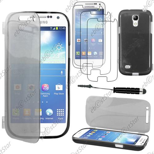 Ebeststar ® Pour Samsung Galaxy S4 Mini Gt-I9190, I9192, I9195 - Housse Etui Coque Portefeuille Livre Silicone Gel + Mini Stylet + 3 Film Écran, Couleur Noir