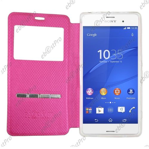 Ebeststar ®  Housse Pochette Protection Coque Type S-View Portefeuille Livre Pour Sony Xperia Z3 Compact + 1 Verre Trempé, Couleur Rose