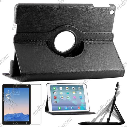 Ebeststar ® Pour Apple Ipad Air, Ipad 5, Ipad Air Wi-Fi, 3g - Housse Coque Etui Pu Cuir Rotatif Avec Support À Rotation 360° + 1 Verre Trempé, Couleur Noir
