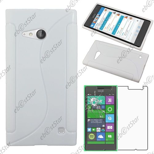 Ebeststar ® Pour Nokia Lumia 735 730 Dual - Housse Etui Coque Silicone Gel Motif S-Line Protection Souple + 1 Verre Trempé, Couleur Blanc