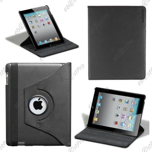 Ebeststar ®  Etui Pu Cuir Coque Housse Rotative 360° Pour Apple Ipad 4 Écran Retina, Ipad 4, Ipad 3, Ipad 2 + 1 Verre Trempé, Couleur Noir
