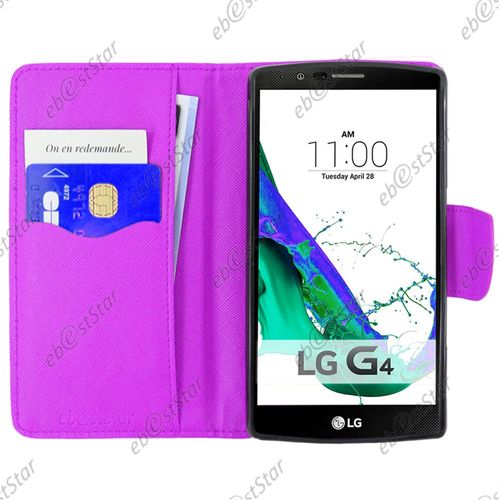 Ebeststar ® 1 Verre Trempé + Housse Portefeuille Coque Etui Protection Folio Pour Lg G4 H815, G4 Dual-Lte, Couleur Violet