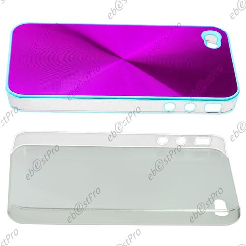 Ebeststar ® 1 Verre Trempé + Coque Rigide Etui Housse Chromée Pour Apple Iphone 4s, 4, Couleur Violet
