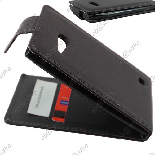 Ebeststar ®  Housse Simili Cuir À Clapet Coque Etui Pour Nokia Lumia 735 730 Dual + 1 Verre Trempé, Couleur Noir