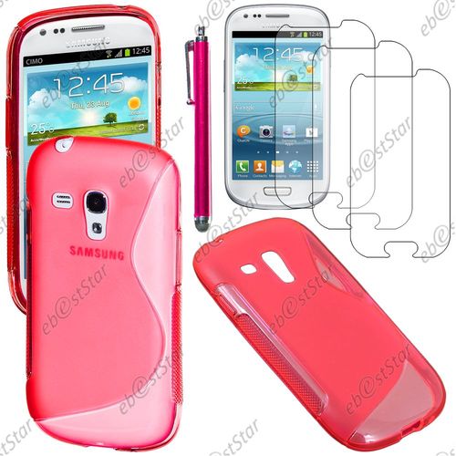 Ebeststar ® Pour Samsung Galaxy S3 Mini Gt-I8190, I8190n - Housse Etui Coque Silicone Gel Motif S-Line Protection Souple + Stylet + 3 Film Écran, Couleur Rose