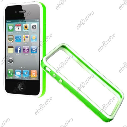 Ebeststar ® 1 Verre Trempé + Bumper Contour De Protection Etui Housse Coque Pour Apple Iphone 4s, 4, Couleur Vert / Blanc