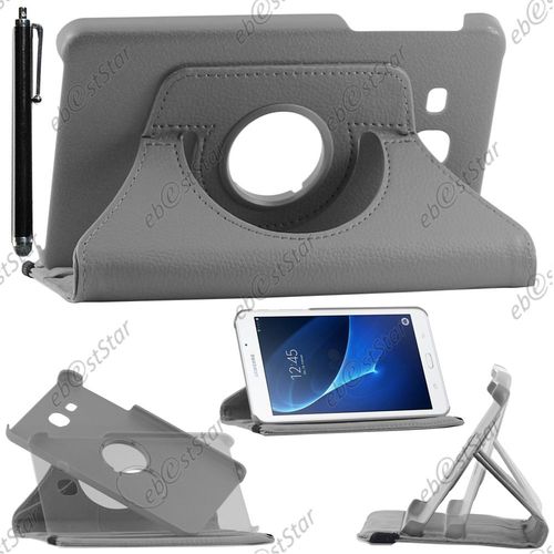 Ebeststar ® Pour Samsung Galaxy Tab A 2016 7.0 T280 T285 - Housse Coque Etui Pu Cuir Rotatif Avec Support À Rotation 360° + Stylet, Couleur Gris