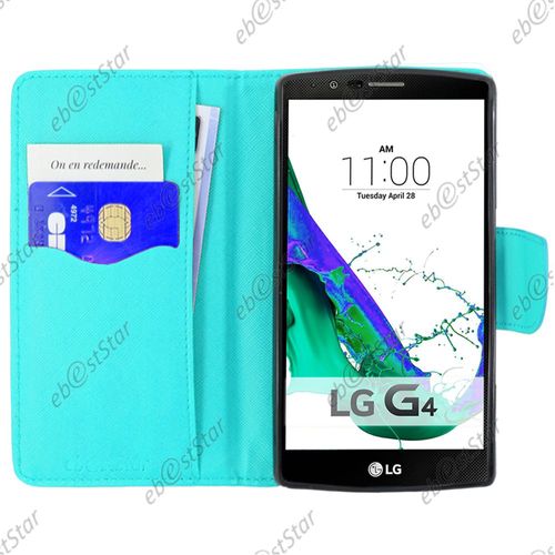 Ebeststar ® 1 Verre Trempé + Housse Portefeuille Coque Etui Protection Folio Pour Lg G4 H815, G4 Dual-Lte, Couleur Bleu