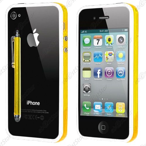 Ebeststar ® Pour Apple Iphone 4s, 4 - Housse Etui Coque Bumper De Protection + Stylet, Couleur Or / Blanc