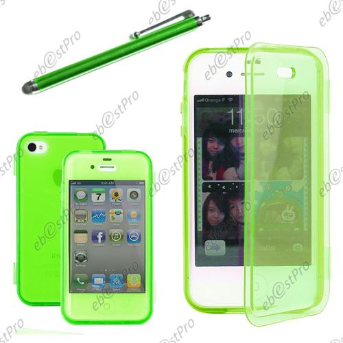 Ebeststar ® Pour Apple Iphone 4s, 4 - Housse Etui Coque Portefeuille Livre Silicone Gel + Stylet, Couleur Vert