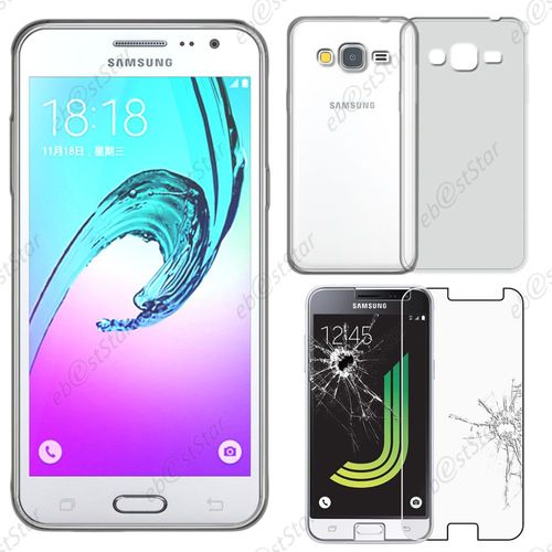 Ebeststar ® Pour Samsung Galaxy J3 2016 Sm-J320f - Housse Etui Coque Silicone Gel Souple Ultra Fine 0,5mm Et Invisible + 1 Verre Trempé, Couleur Transparent