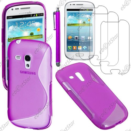 Ebeststar ® Pour Samsung Galaxy S3 Mini Gt-I8190, I8190n - Housse Etui Coque Silicone Gel Motif S-Line Protection Souple + Stylet + 3 Film Écran, Couleur Violet